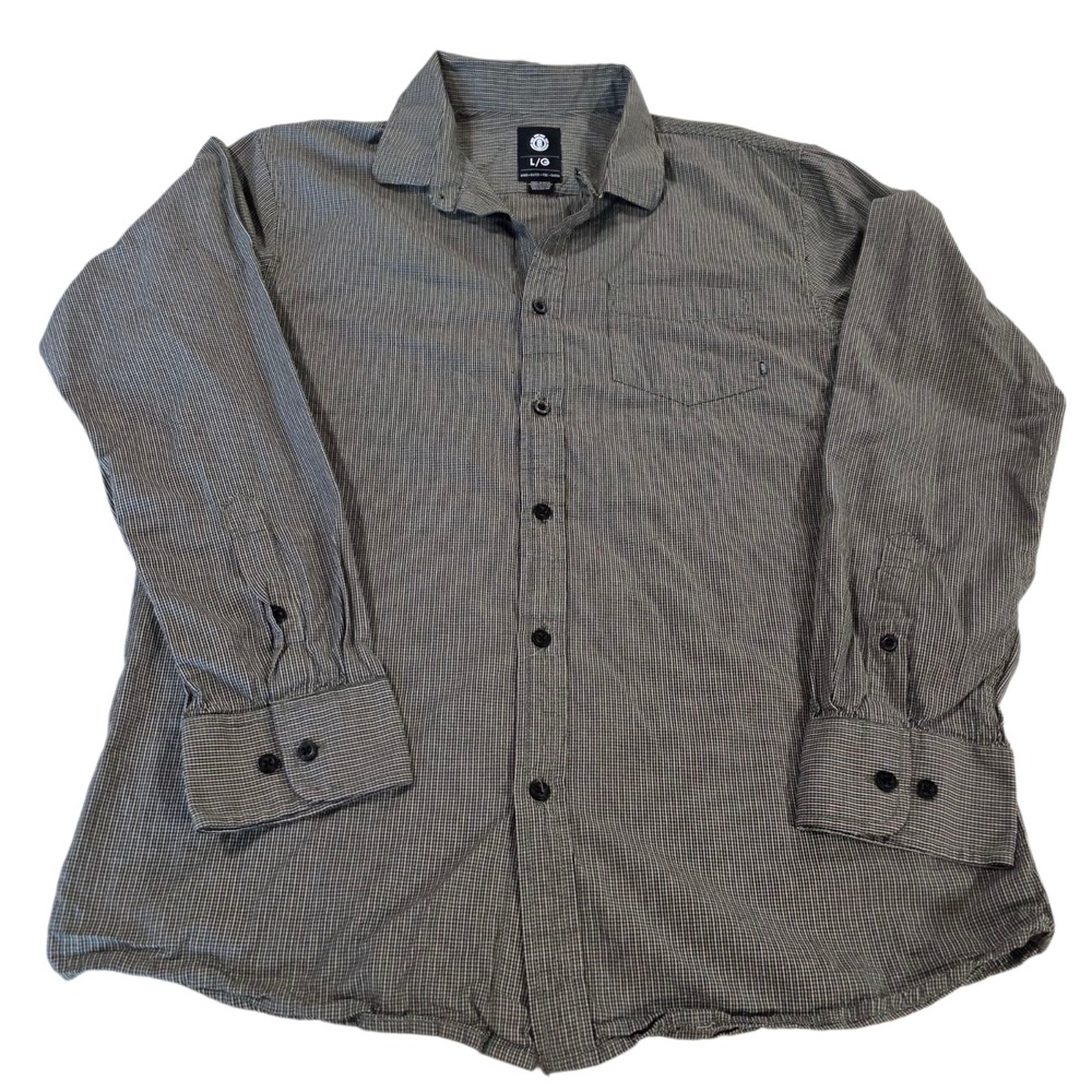Element Button Up Shirt‎ Black White Mens L Cotton Plaid Woven Long Sleeve Top